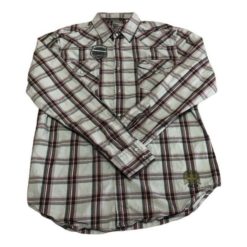 Guess Mens Western‎ Cowboy Shirt White Gray